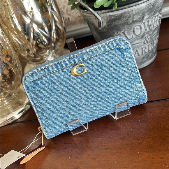 Coach Handbags - Coach Denim Card Holder with leather and Gold/Brass Accent